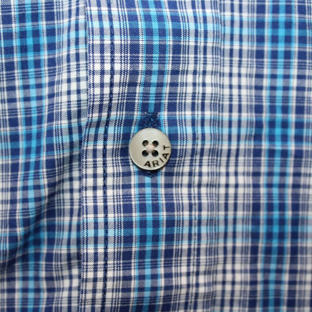 Ariat Pro Series 2XL Fitted Long Sleeve Blue Checkered Cowboy Western Shirt - Picture 7 of 12